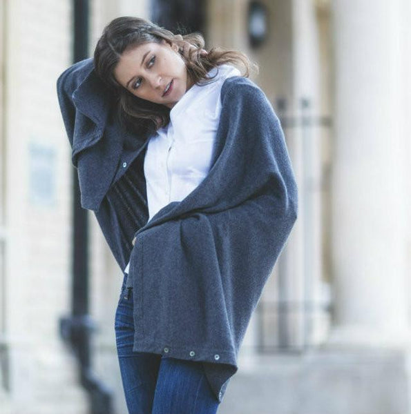 Cashmere-Merino Brown Cafe au Lait Button Poncho