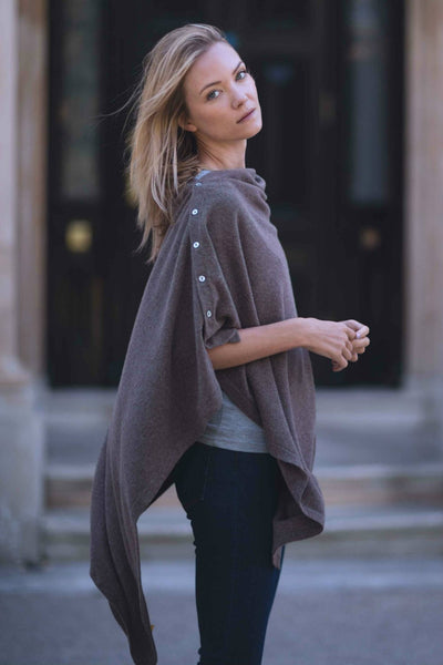 Brown cafe au lait cashmere & merino wool poncho