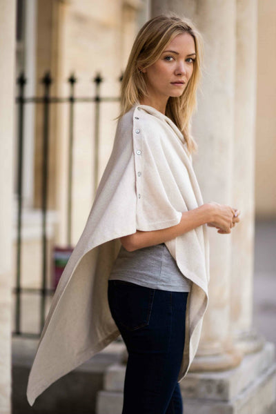 Cashmere-Merino Grey Slate Button Poncho