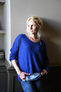 Mohair Fine Knit Azure Blue Jumper V Neck