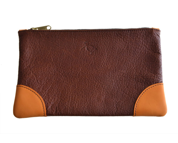 Tan Leather Pouch Mustard Edging-Woodcock & Cavendish