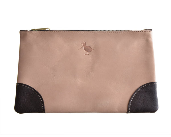 Blush Pink Leather Pouch Brown Edging-Woodcock & Cavendish