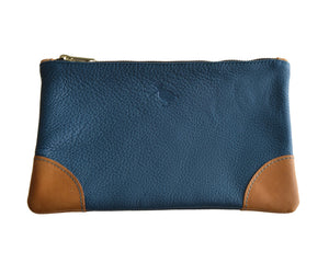 Royal Blue Leather Pouch Tan edging-Woodcock & Cavendish