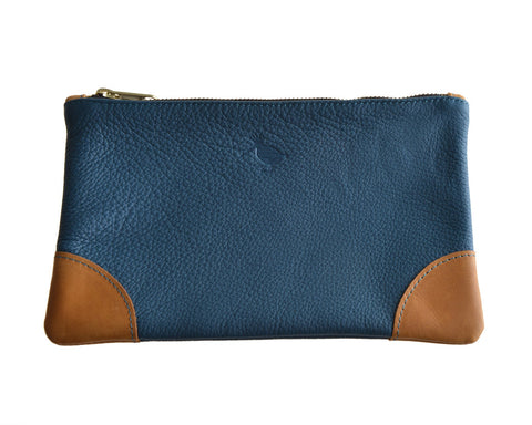 Royal Blue Leather Pouch Tan edging-Woodcock & Cavendish