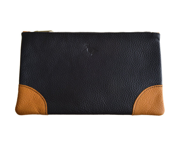 Black Leather Pouch Tan Edging-Woodcock & Cavendish