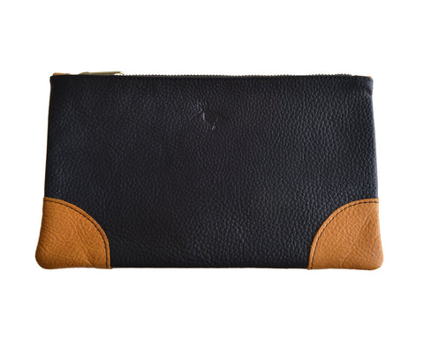 Black Leather Pouch Tan Edging-Woodcock & Cavendish