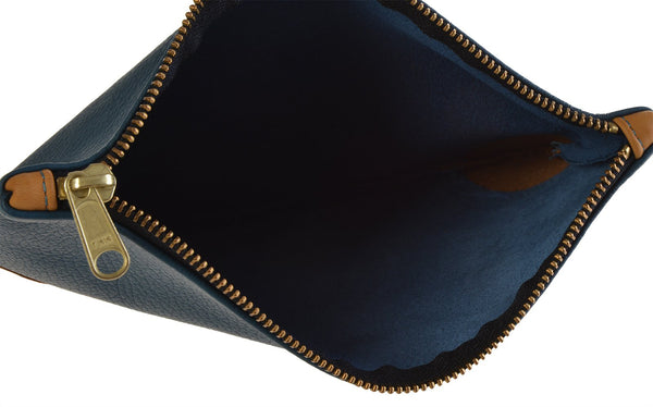 Leather Pouch Navy & Grey Edge-Woodcock & Cavendish