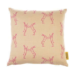 Boxing Hares Cushion Pink