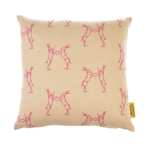 Boxing Hares Cushion Pink