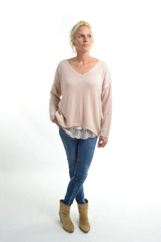 Mohair Fine Knit Pale Pink V Neck Jumper
