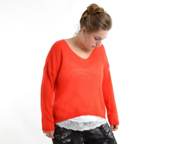 Mohair Fine Knit Pale Pink V Neck Jumper