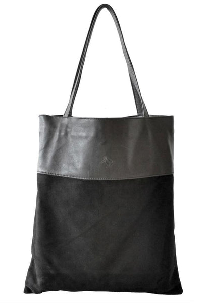Luxe Leather Tote Bag-Grey Suede