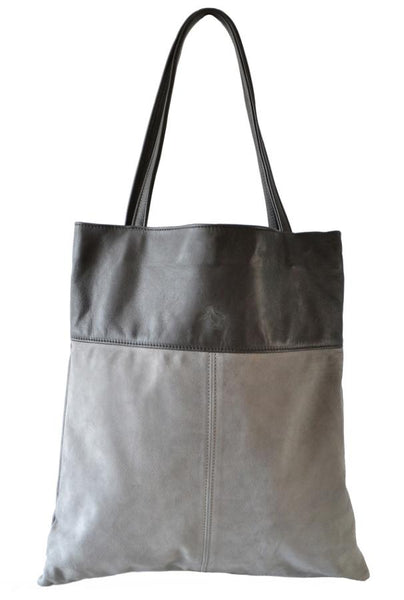 Luxe Leather Tote Bag-Grey Suede