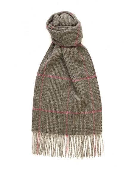 Cashmere Glen Check Grey & Raspberry Scarf